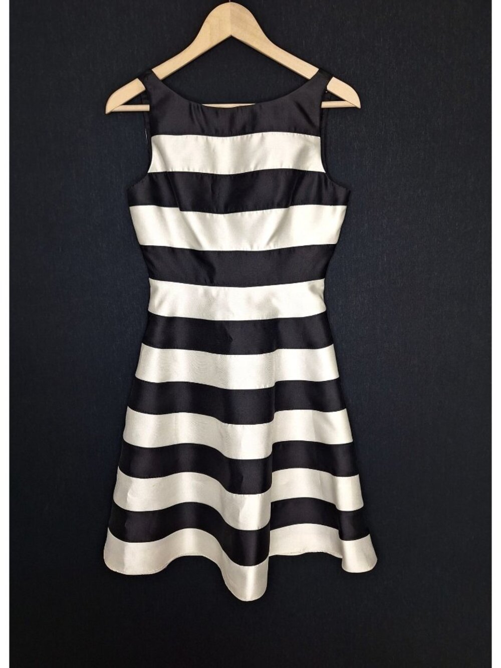 Adrianna Papell Black and White Striped Midi Dress